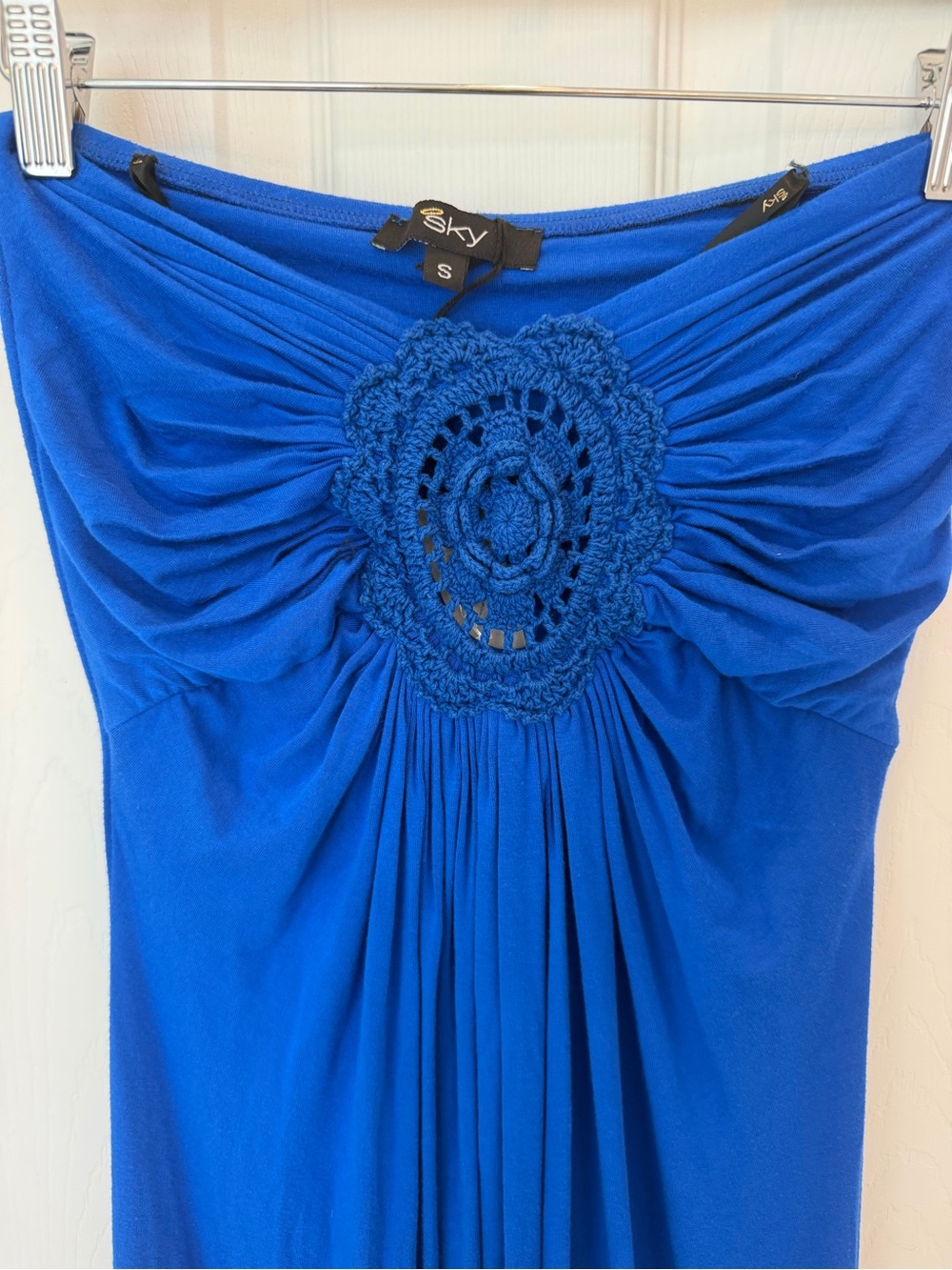 Sky Royal Blue Strapless Crochet Maxi Dress like new small - Picture 2 of 6